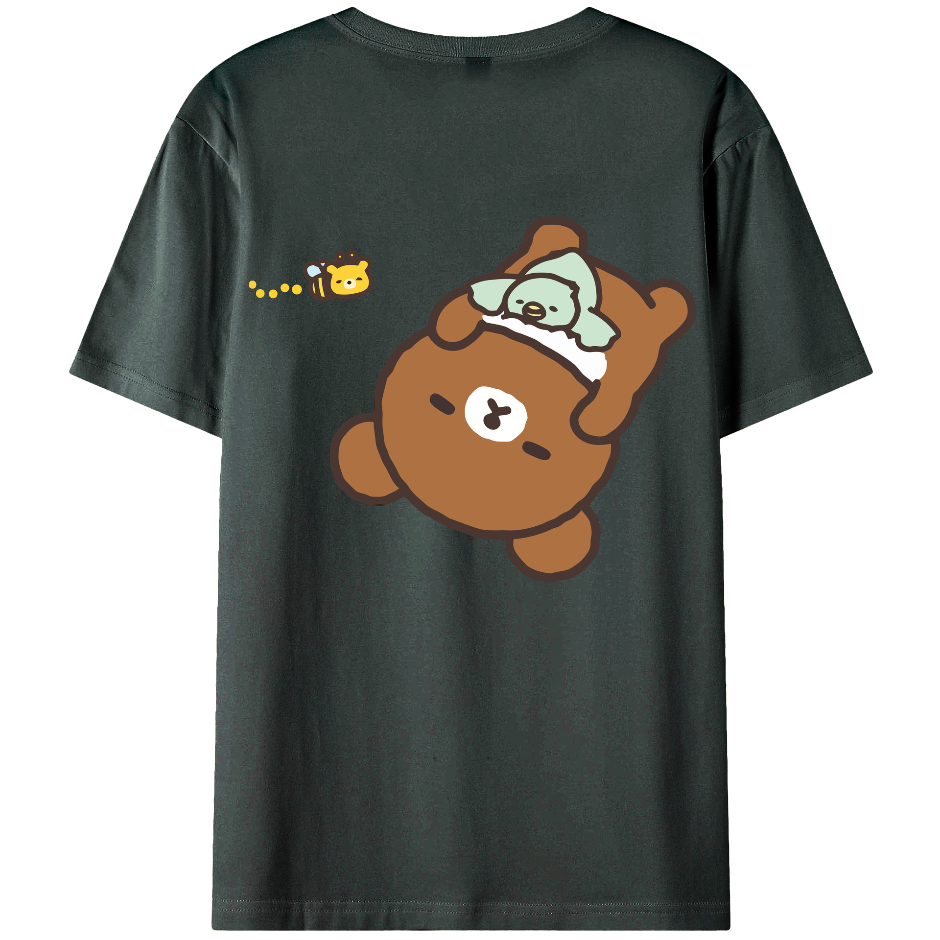 （画像用） リラックマ リラックマ キイロイトリ Rilakkuma Korilakkuma Kiiroitori 綿100％ メンズ半袖Tシャツ（バックプリント） 通気性